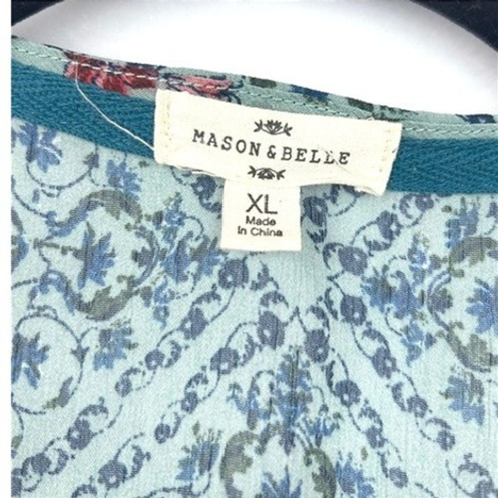 Mason & Belle Floral Medallion Crochet Lace Trim Kimono Wrap Blue XL - Picture 3 of 8